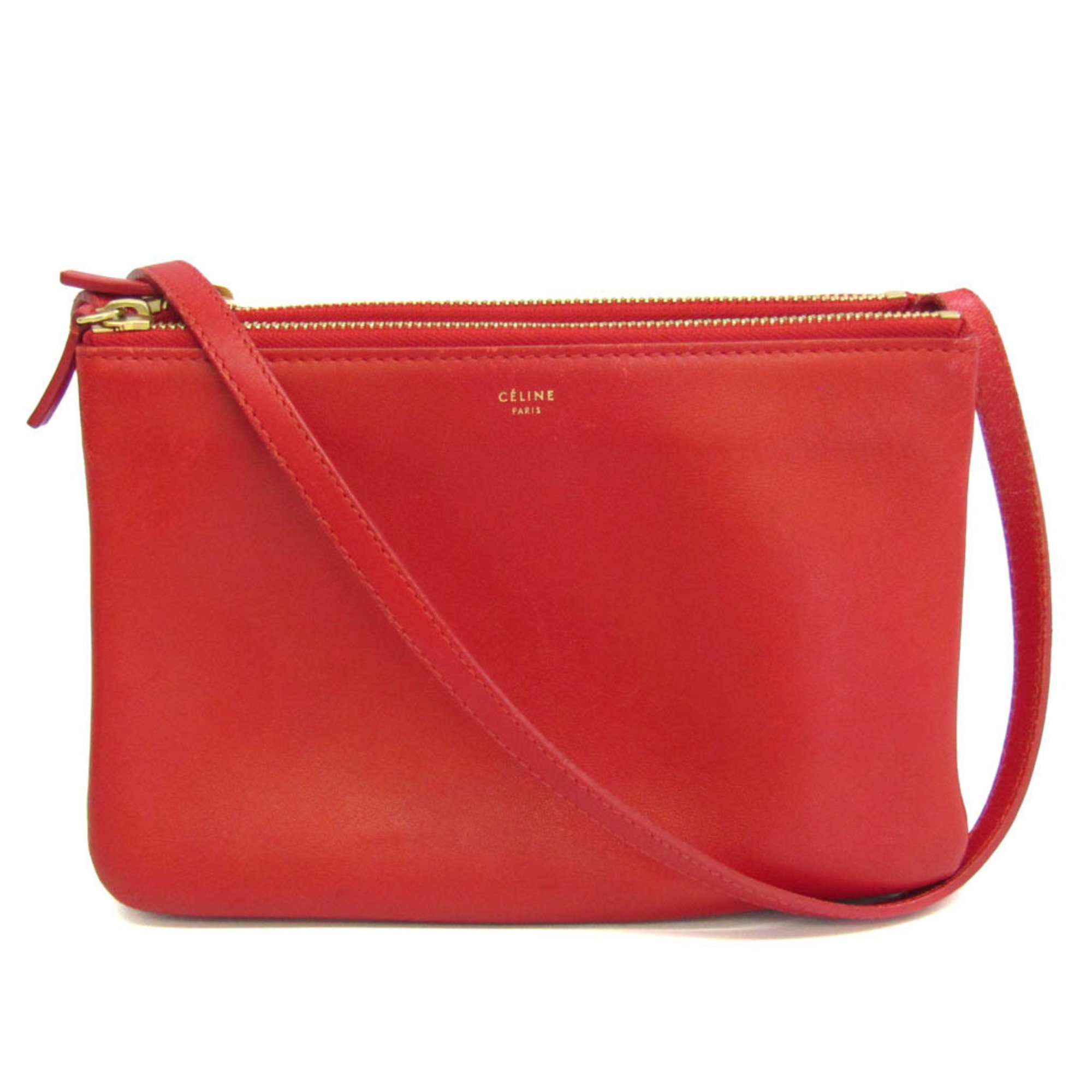 Celine Trio Small 165113 Women's Leather Shoulder Bag Red Color